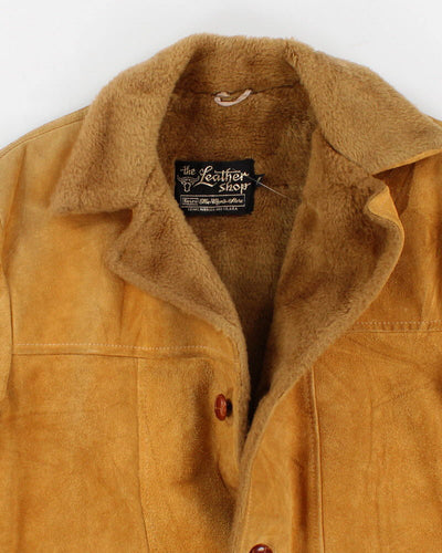 Men's Vintage Tan Suede Fleeced Lined Coat - L