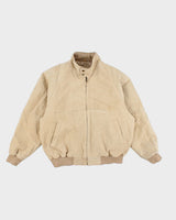 Men's Vintage Tan Suede Zip Up Bomber Jacket - L