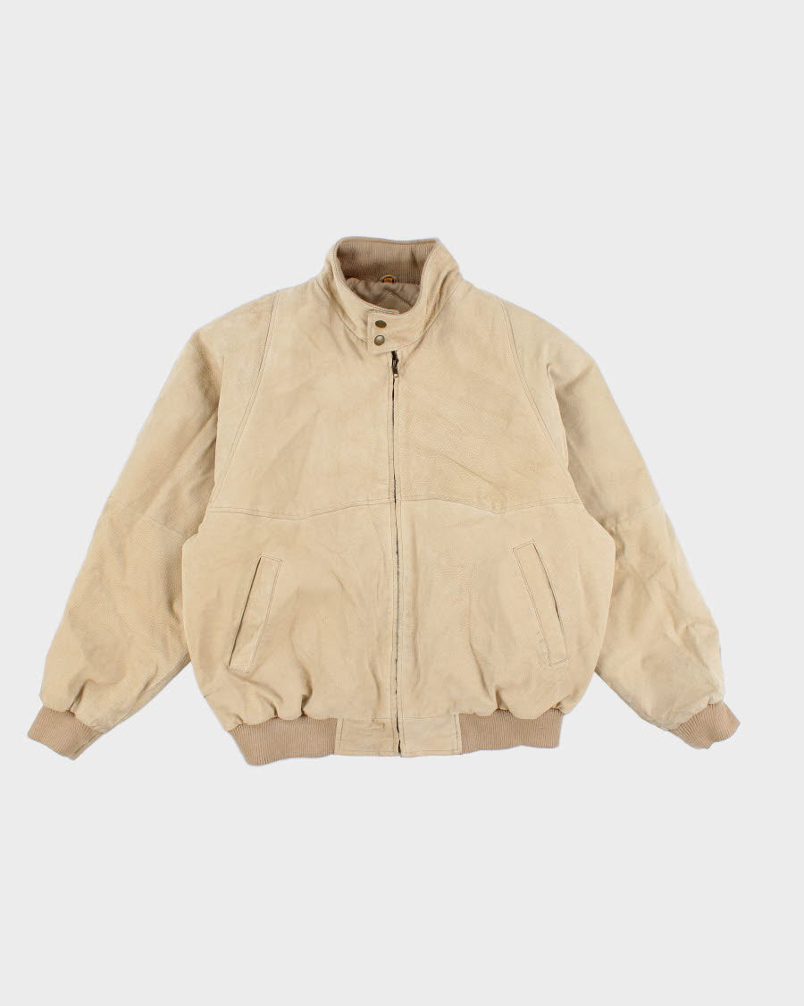 Men's Vintage Tan Suede Zip Up Bomber Jacket - L