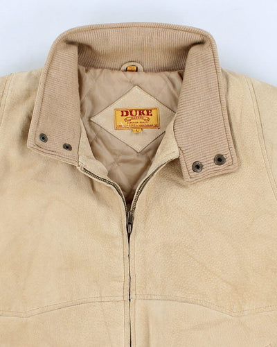 Men's Vintage Tan Suede Zip Up Bomber Jacket - L