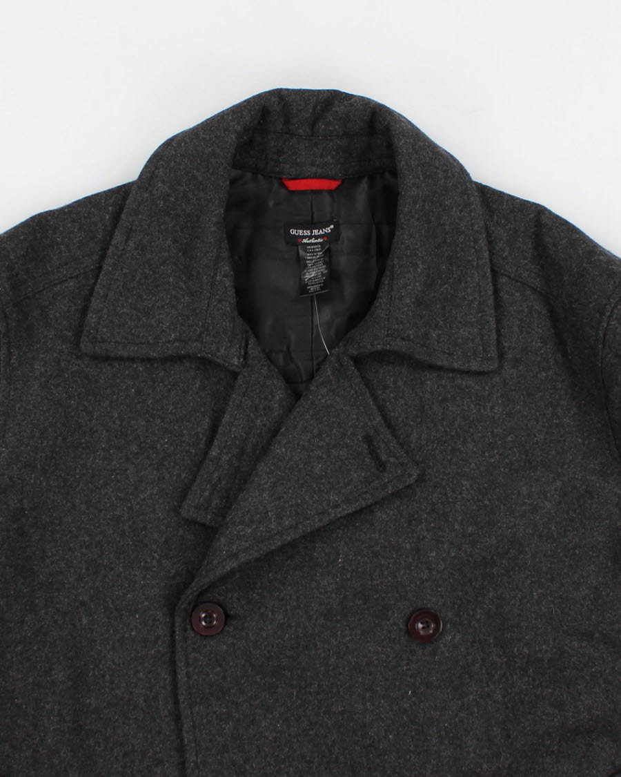 Men's Grey Guess Wool Blend Pea Coat - XL