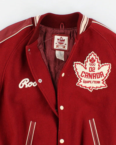 Mens Red Roots Wool 2002 Olympics Varsity Jacket - M