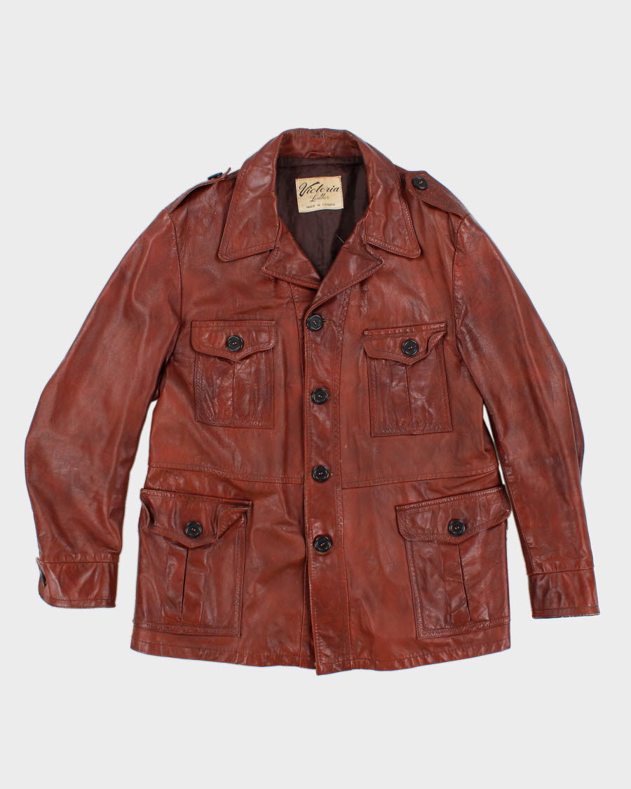 Vintage 70's Victoria Brown Leather Coat - L