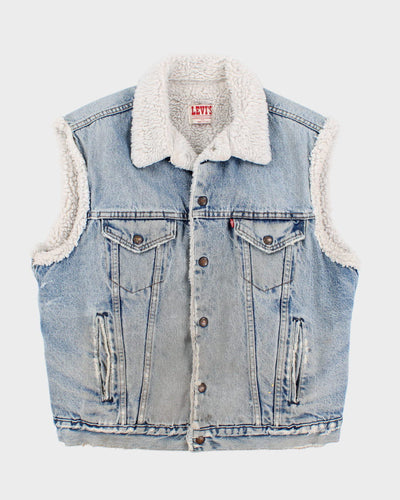 Vintage 80s Levi's Sherpa Lined Lived Sleeveless Denim Jacket - L