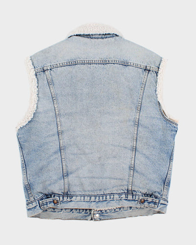 Vintage 80s Levi's Sherpa Lined Lived Sleeveless Denim Jacket - L