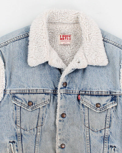 Vintage 80s Levi's Sherpa Lined Lived Sleeveless Denim Jacket - L