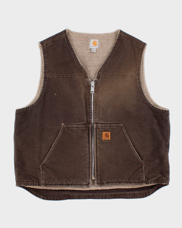 Men's Brown Carhartt Fleece lined zip up vest - XL