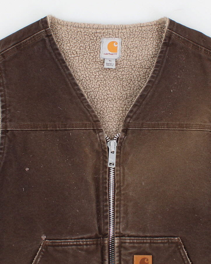 Men's Brown Carhartt Fleece lined zip up vest - XL