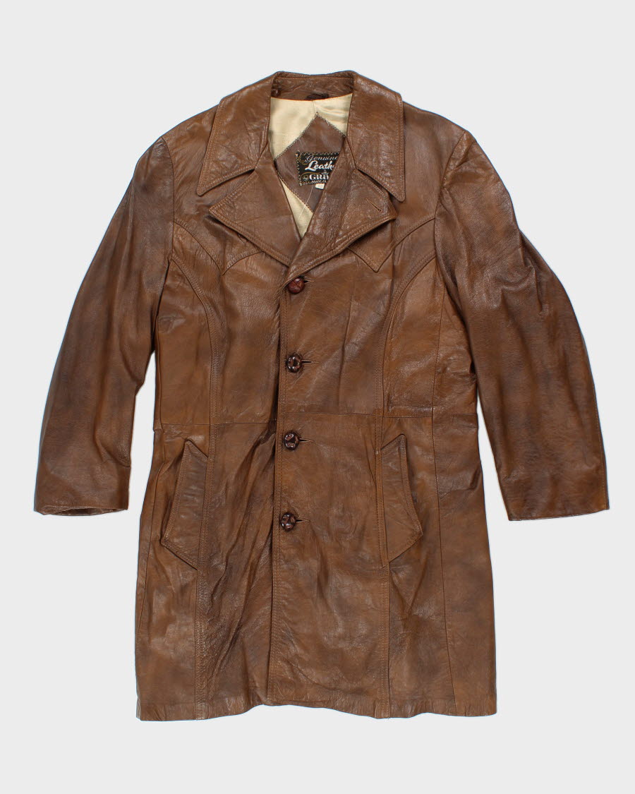 Vintage Men's Brown leather Button up Jacket - M