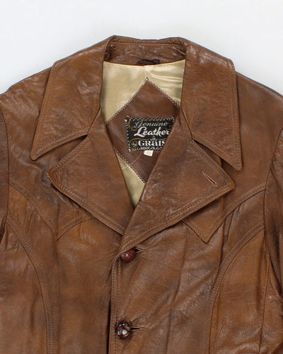 Vintage Men's Brown leather Button up Jacket - M