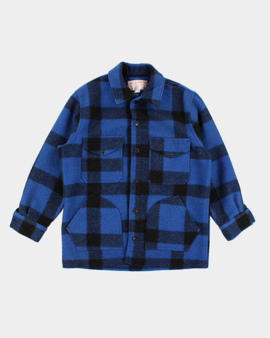 Vintage 80s Filson Blue Wool Plaid Mackinaw Jacket - L/XL