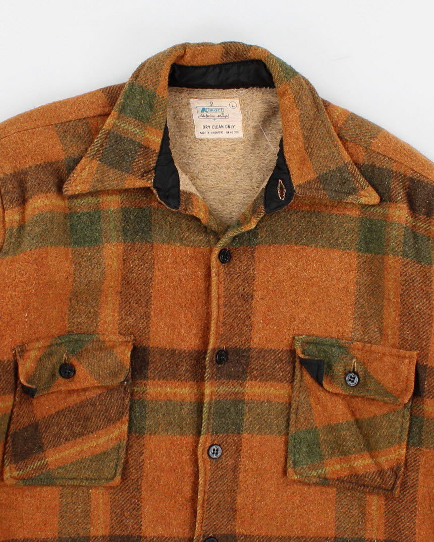 Mens Vintage Caramel Plaid Lined Jacket - L