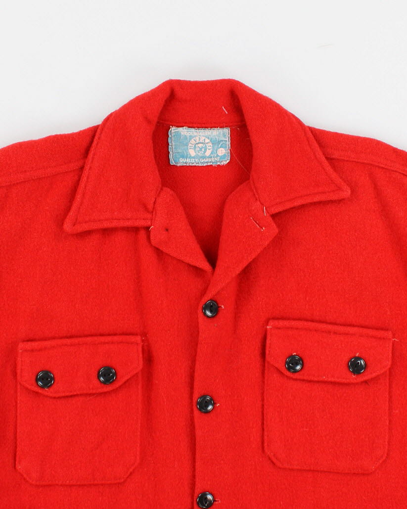 Mens Vintage 1950s Red Buffalo Wool Shirt Jacket - L