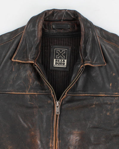 Mens 1990s Vintage Black Leather Reza Duro Jacket - L