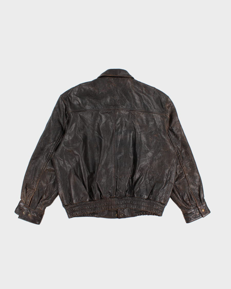 Mens Vintage 1990s Brown Leather Oakwood Jacket - L
