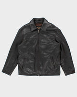 Mens Black Leather Columbia Leather Zip Up Jacket - L