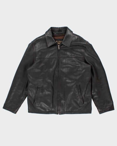 Mens Black Leather Columbia Leather Zip Up Jacket - L