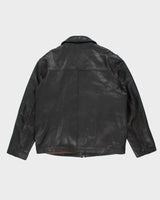 Mens Black Leather Columbia Leather Zip Up Jacket - L