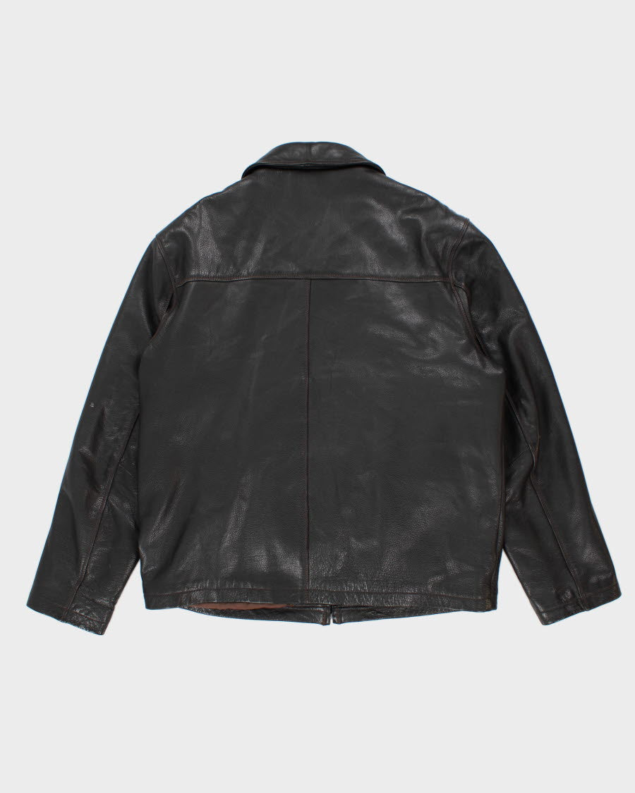Mens Black Leather Columbia Leather Zip Up Jacket - L