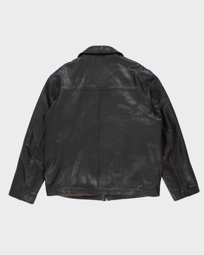 Mens Black Leather Columbia Leather Zip Up Jacket - L