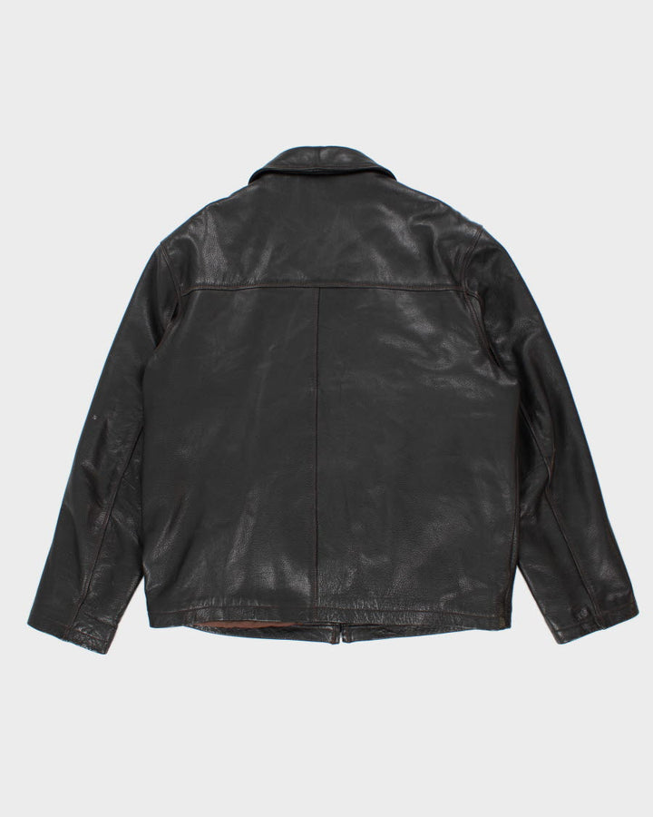 Mens Black Leather Columbia Leather Zip Up Jacket - L