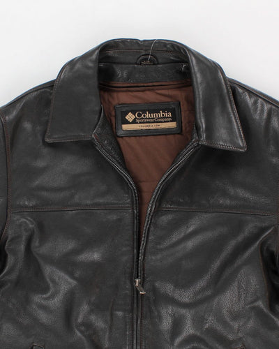Mens Black Leather Columbia Leather Zip Up Jacket - L