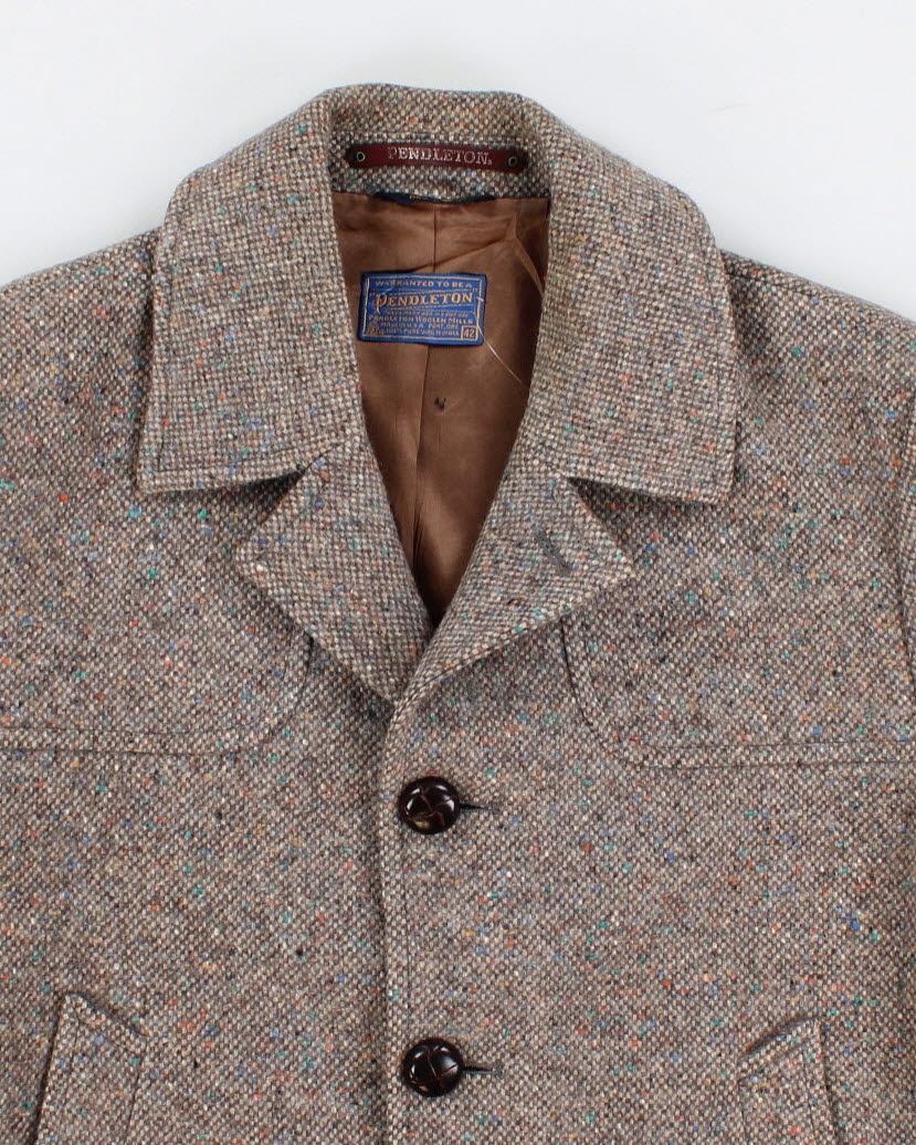 Mens Vintage 1970s Grey Confetti Pattern Pendleton Wool Coat - M