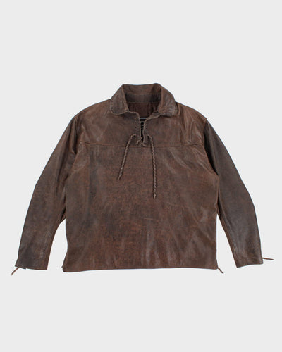 Vintage Men's Brown Leather Hoodie Style Jacket - XL