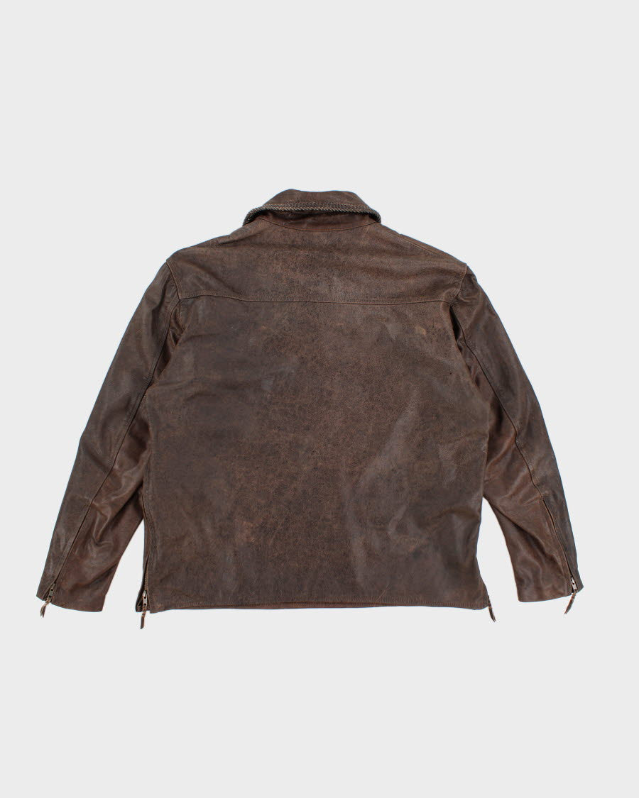 Vintage Men's Brown Leather Hoodie Style Jacket - XL