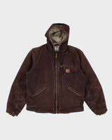Vintage Men's Brown Carhartt Hooded Fleece lined Jacket - L