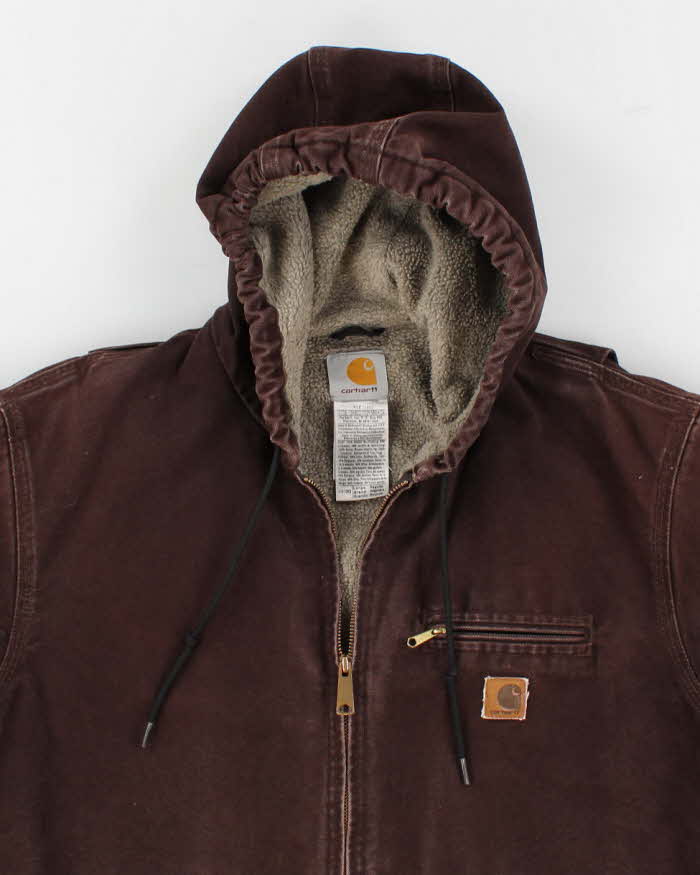 Vintage Men's Brown Carhartt Hooded Fleece lined Jacket - L