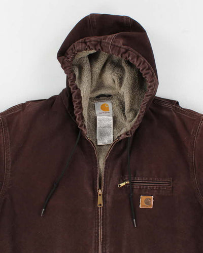 Vintage Men's Brown Carhartt Hooded Fleece lined Jacket - L