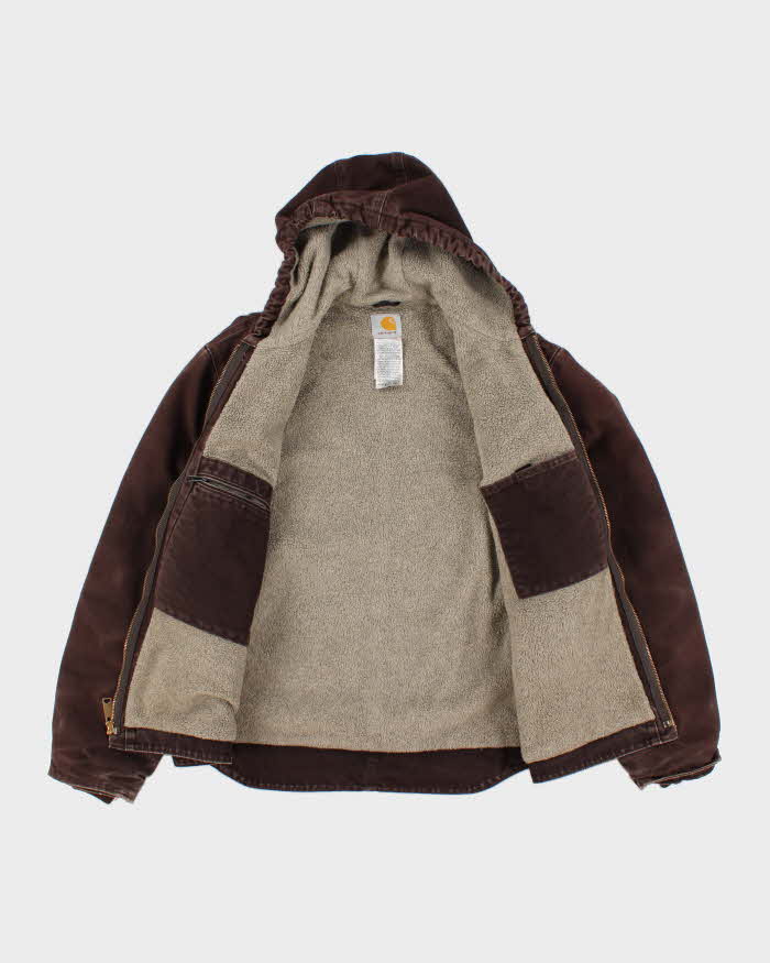 Vintage Men's Brown Carhartt Hooded Fleece lined Jacket - L