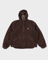 Vintage Men's Brown Carhartt Hooded Fleece Lined Jacket - XXL