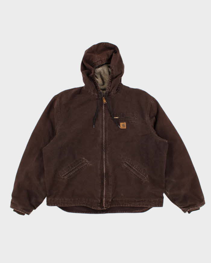 Vintage Men's Brown Carhartt Hooded Fleece Lined Jacket - XXL