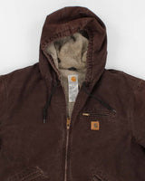 Vintage Men's Brown Carhartt Hooded Fleece Lined Jacket - XXL