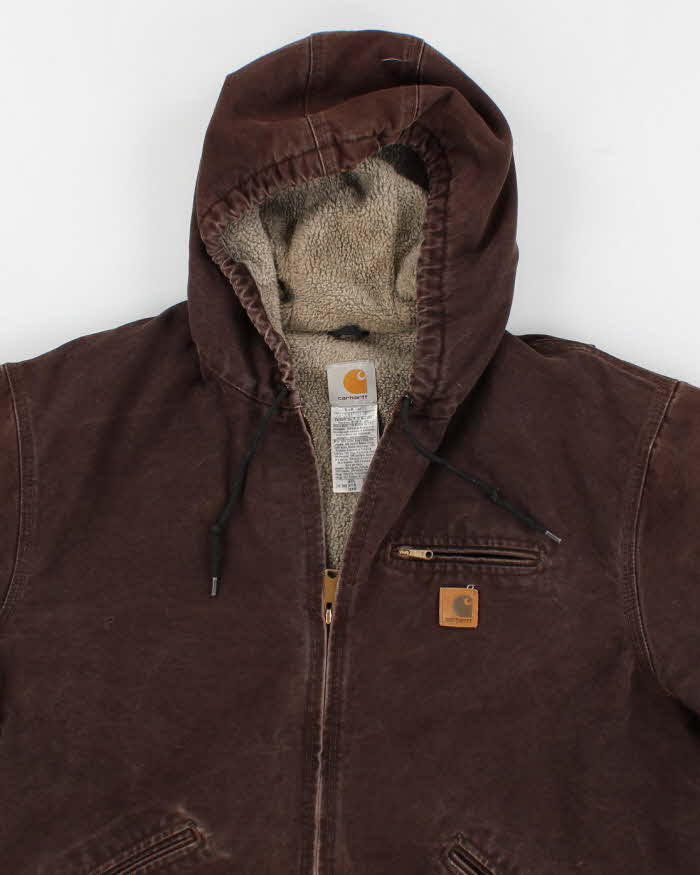 Vintage Men's Brown Carhartt Hooded Fleece Lined Jacket - XXL