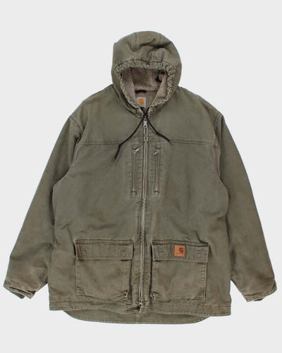 Vintage Mens Green Carhartt Fleece Lined Hooded Jacket - XL