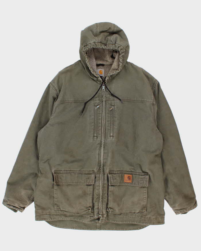 Vintage Mens Green Carhartt Fleece Lined Hooded Jacket - XL