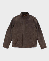 Men's Brown Suede Leather Padded Jacket - M