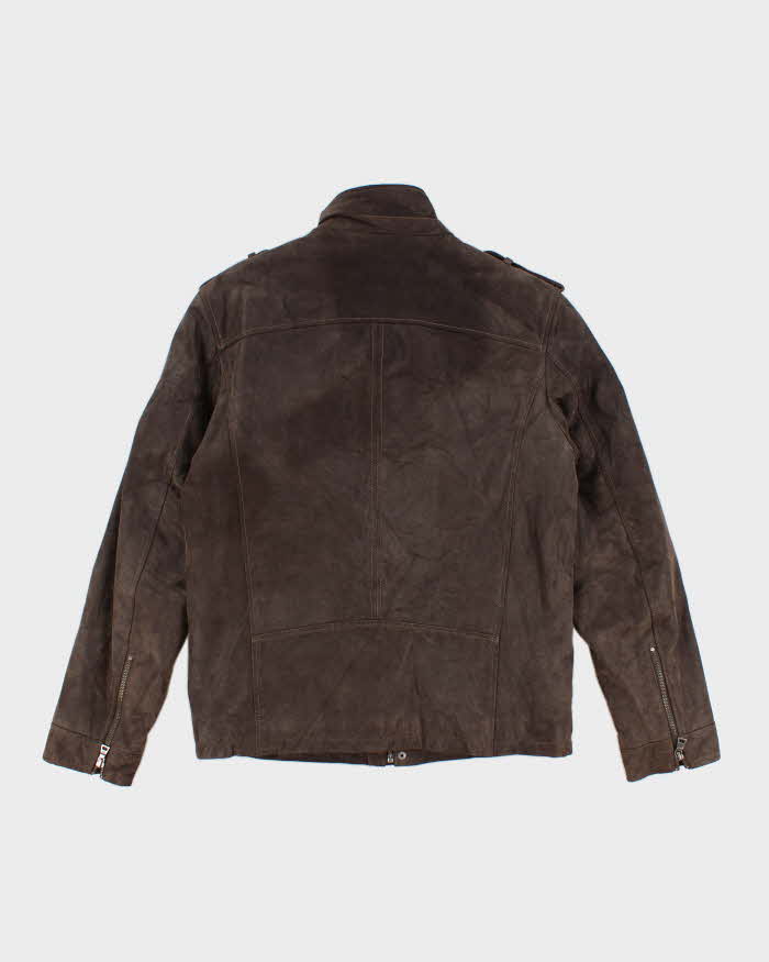 Men's Brown Suede Leather Padded Jacket - M