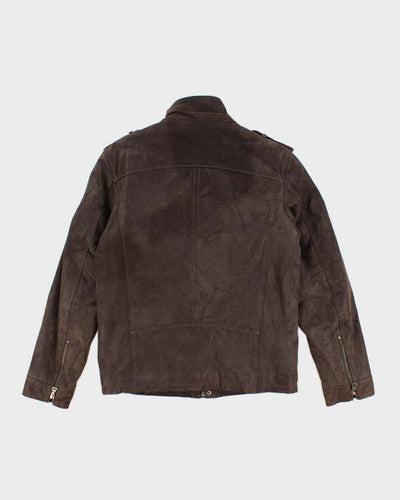 Men's Brown Suede Leather Padded Jacket - M