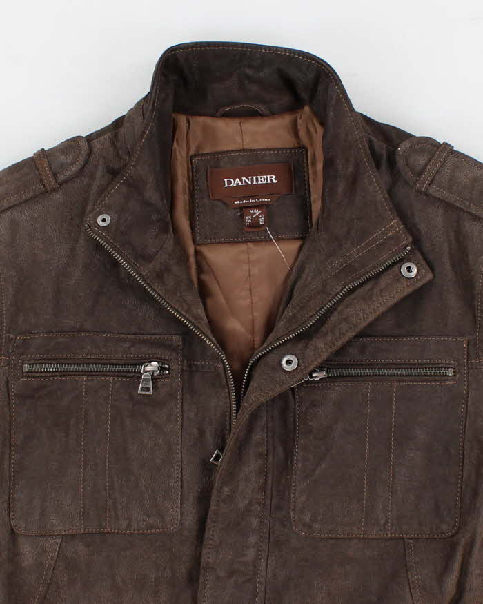 Men's Brown Suede Leather Padded Jacket - M