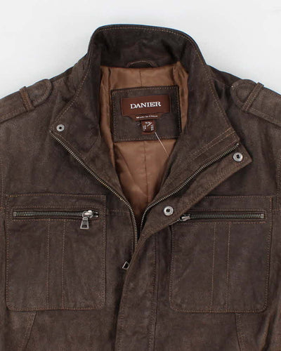 Men's Brown Suede Leather Padded Jacket - M