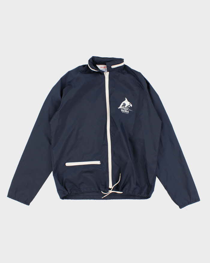 70's Vintage Men's Navy Sea World Wind Breaker Jacket - S