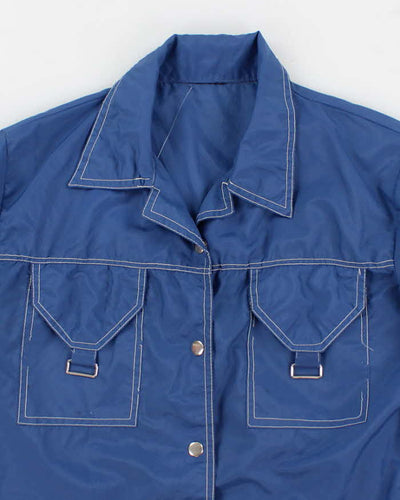 70's Vintage Men's Navy Button-Up Nylon Jacket - S