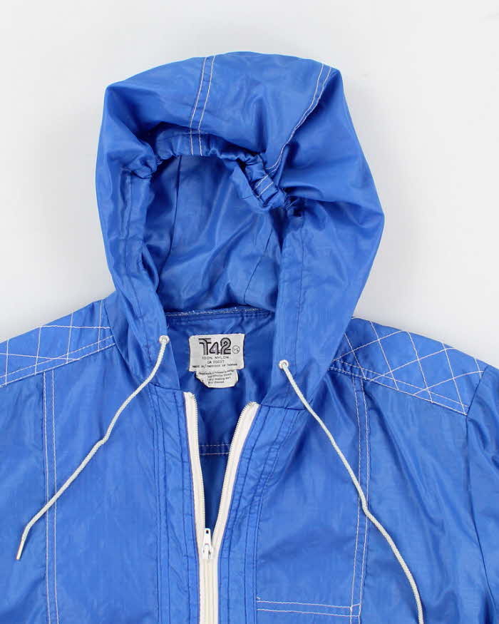 70's Vintage Men's Blue Hooded Windbreaker - S