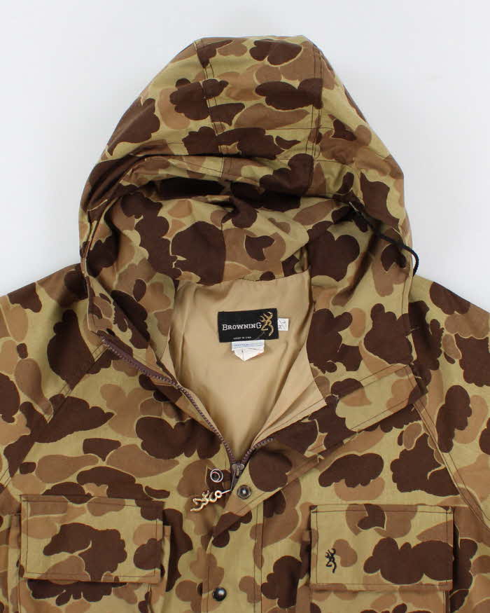 80's Vintage Mens Browning Gore-tex Camo Hooded Hunting Jacket - L