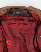 Mens Brown Leather U.S. Navy Embroidered Jacket - M