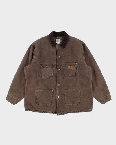 Vintage Men's Brown Carhartt Fleece Lined Utility Jacket - XL